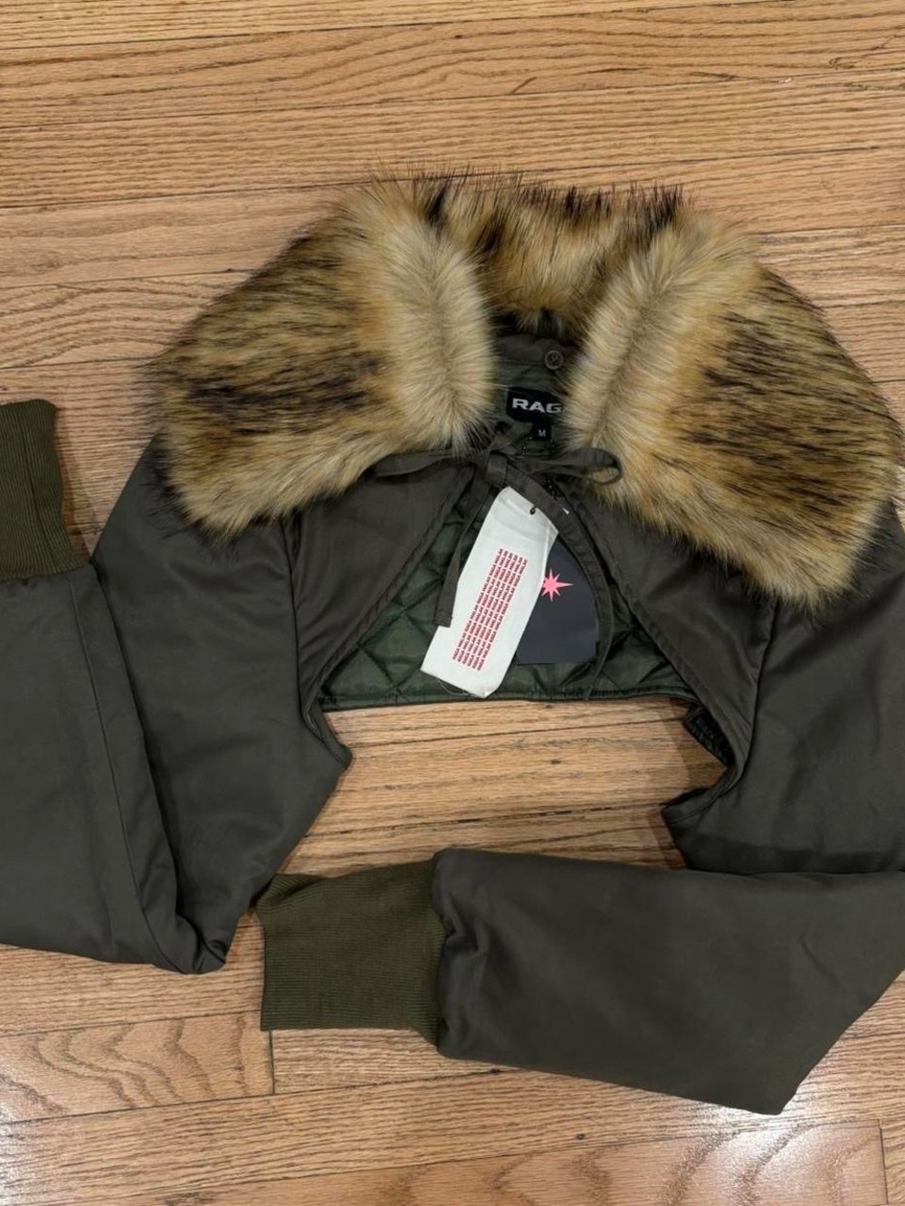 RAGA Olive Green Bomber Jacket with Faux Fur Collar
